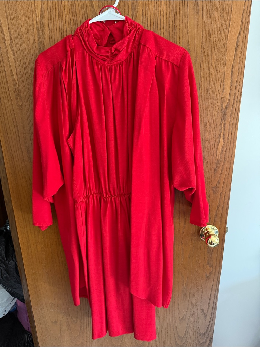 Red High-Neck Pleated Women’s Dress
